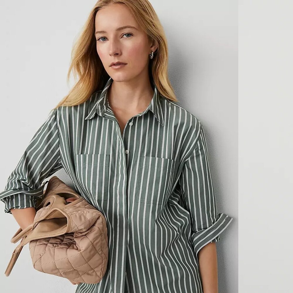 ANN TAYLOR weekend petite striped pocket tunic shirt (MP)